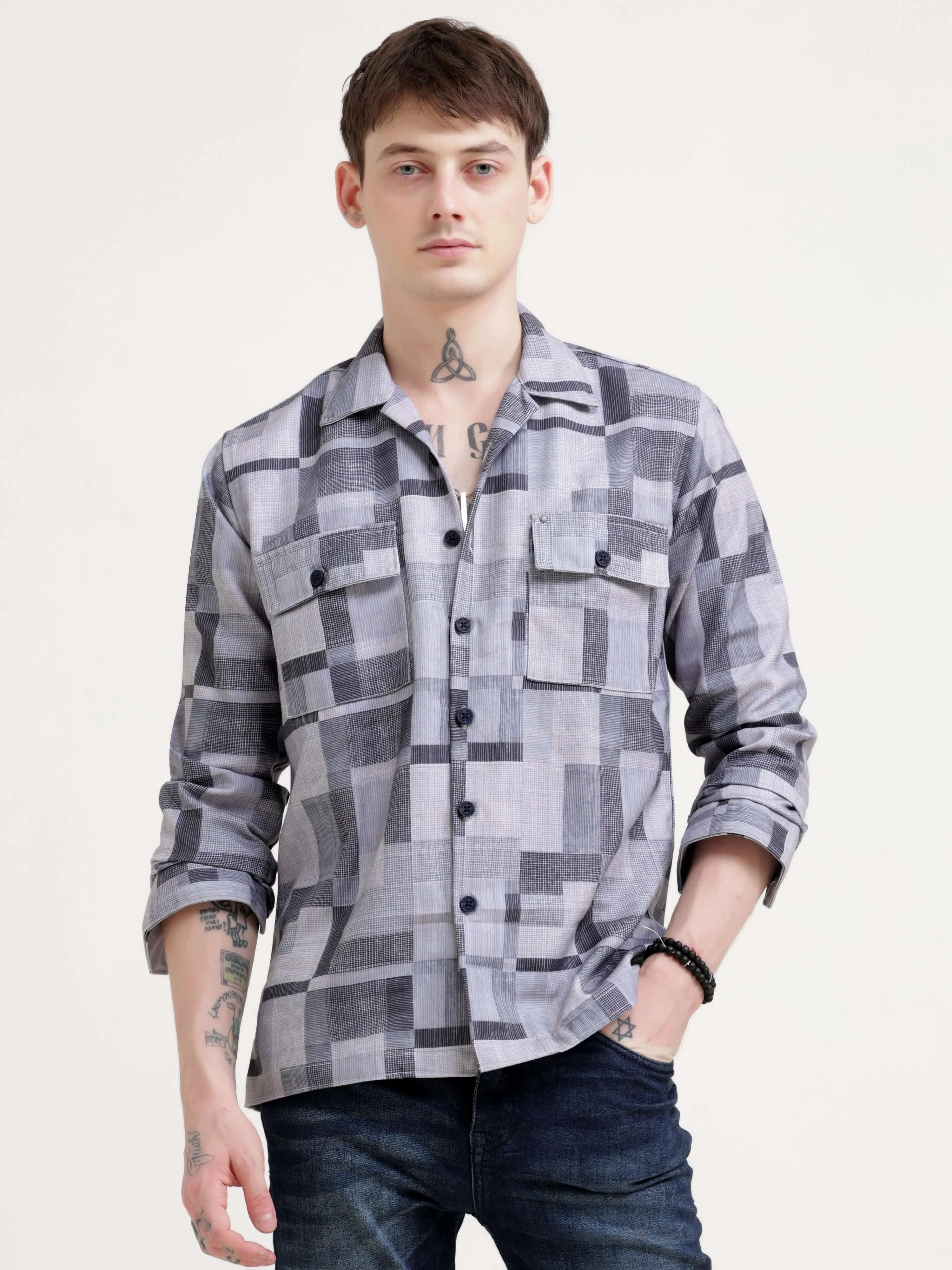 Geovibrance Abstract Grey Overshirt