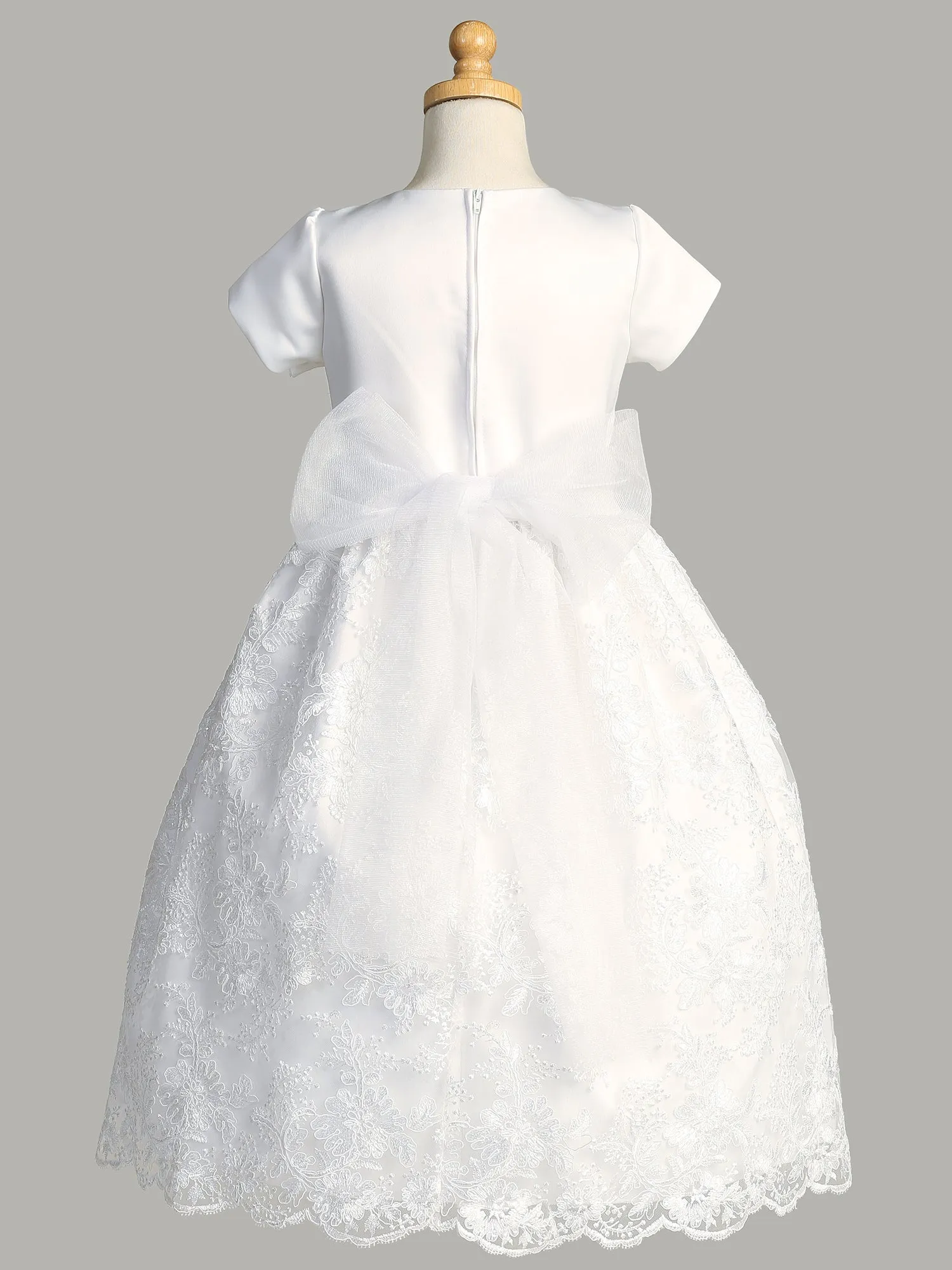 Girls White First Communion Dress w/ Embroidered Tulle & Sequins (195)