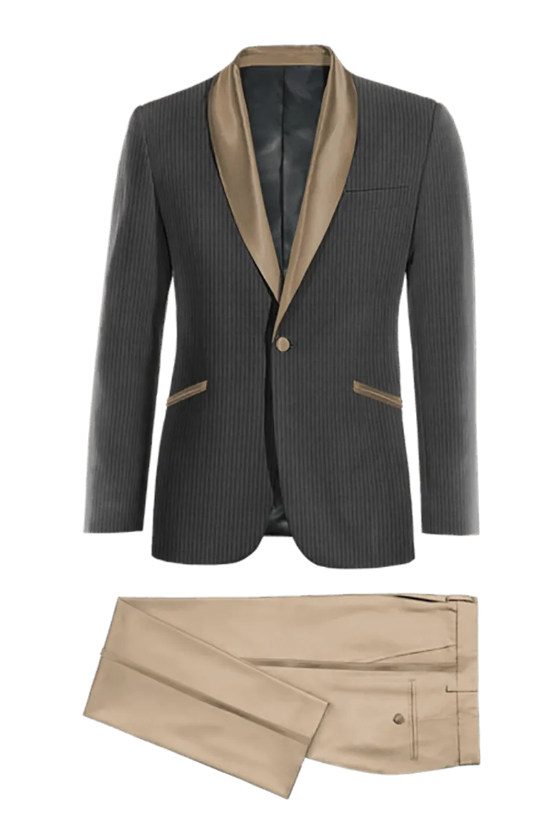 Grey Pinstripe Tuxedo Suit