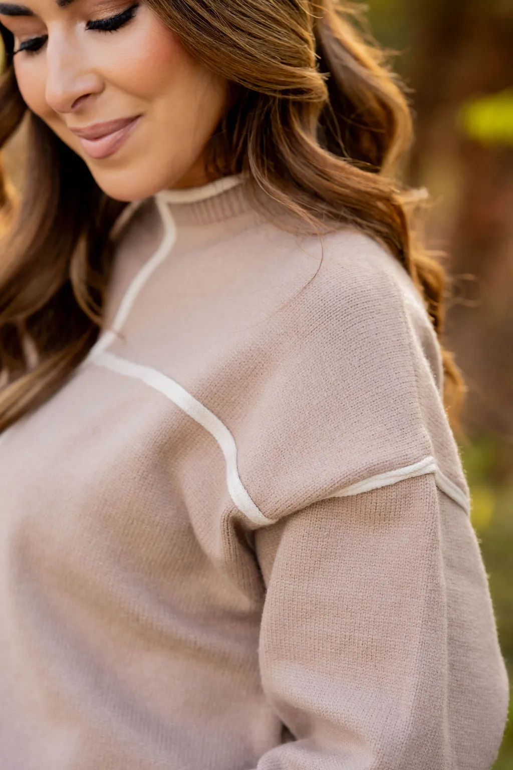 Grid Stitched Mock Neck Sweater