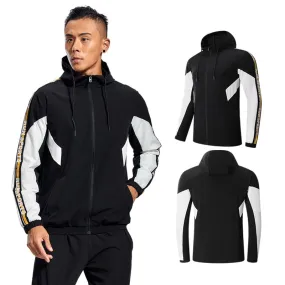 Gym Men Running Sports Jacket Fitness Long Sleeve Elastic Tight Hoodies Zipper Slim Hiking Sweatshirts Male Jogging Hooded Coat