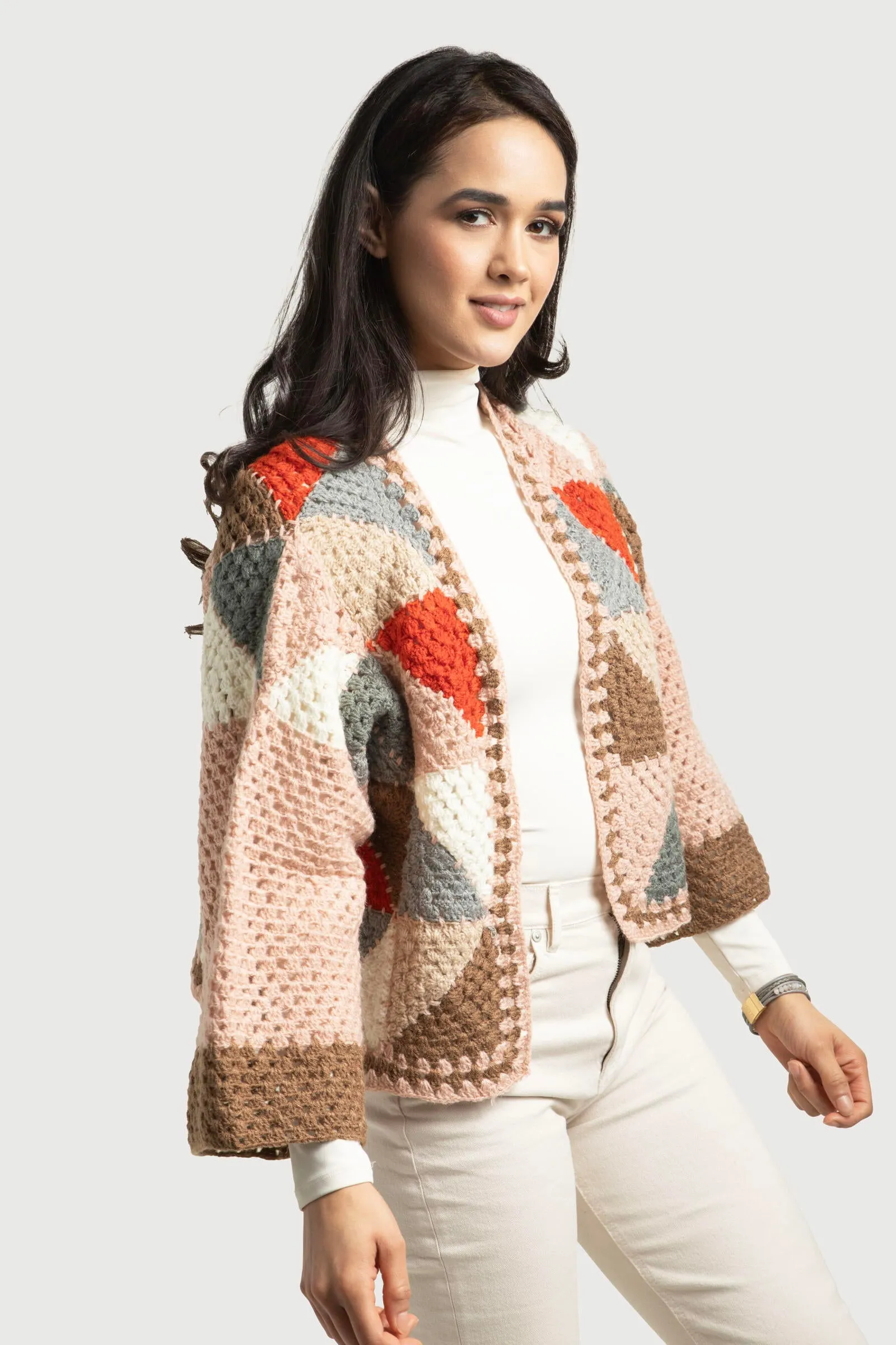 Hand-Crocheted Geometric Short Jacket