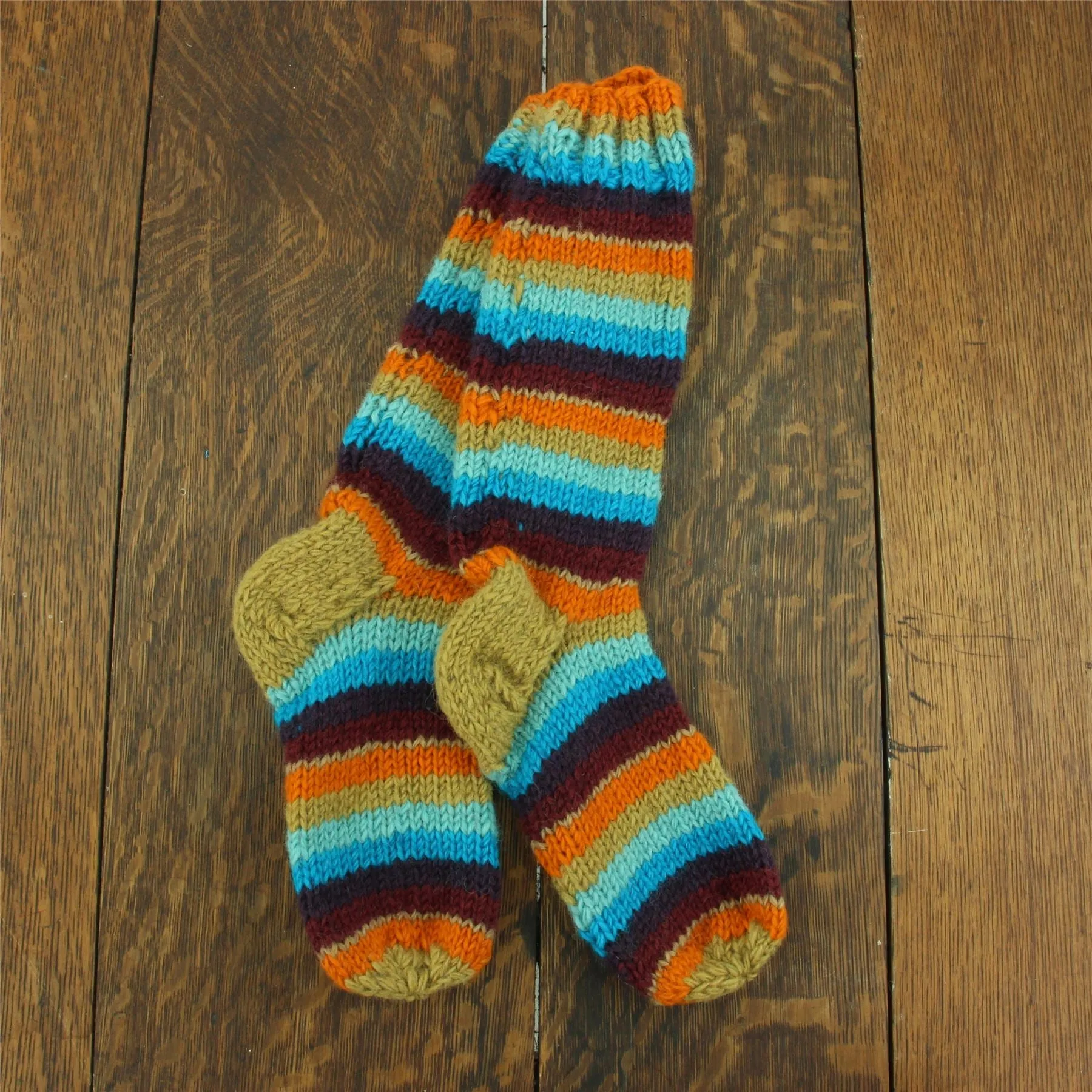 Hand Knitted Wool Long Socks - Stripe Retro C