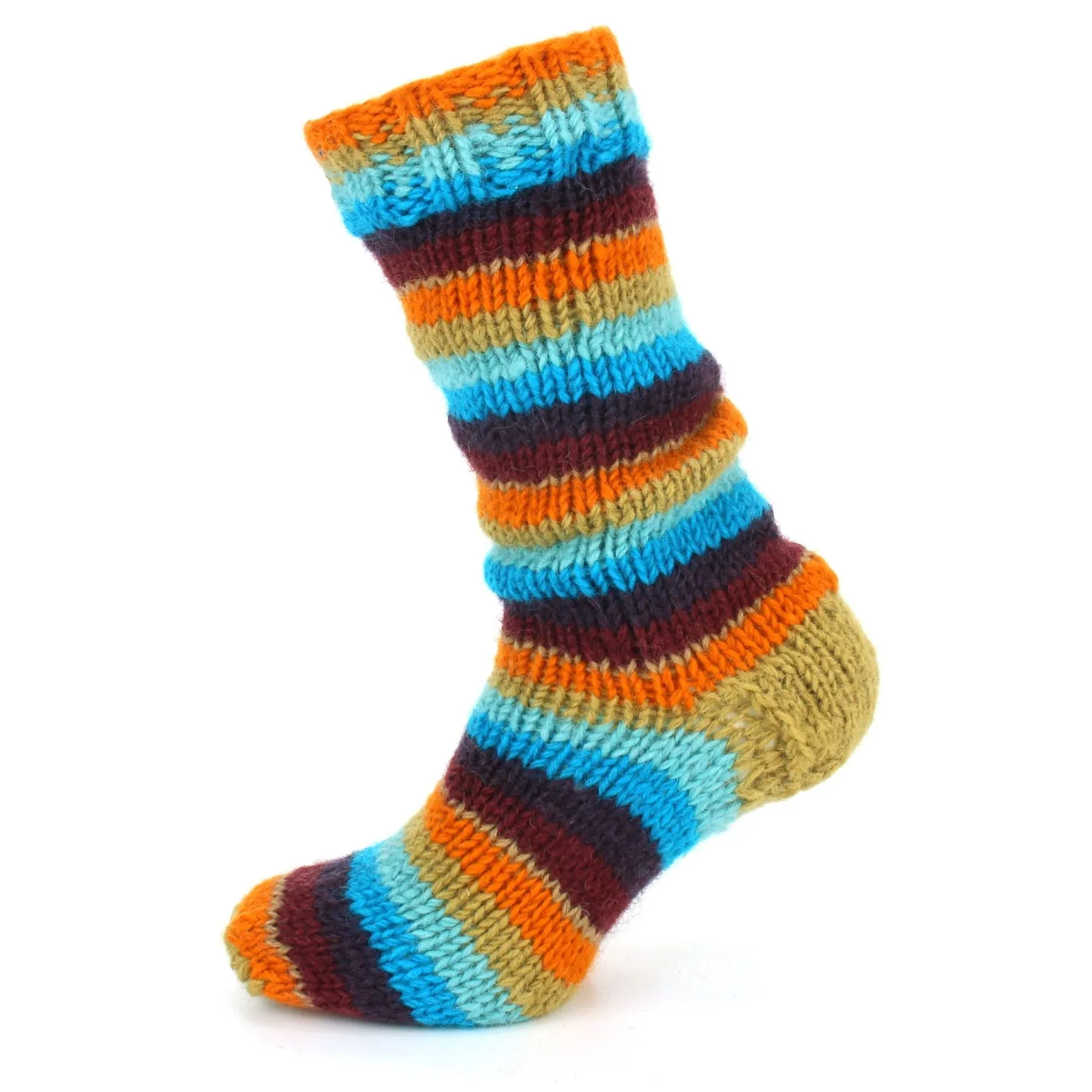 Hand Knitted Wool Long Socks - Stripe Retro C