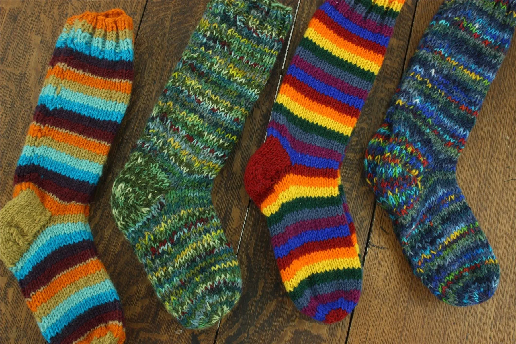 Hand Knitted Wool Long Socks - Stripe Retro C