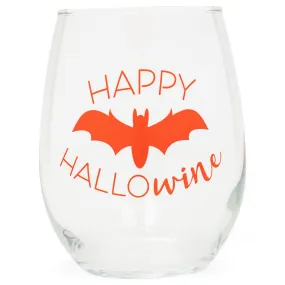 Happy Hallowine Bat Red 14 ounce Glass Stemless Wine Tumbler Glass