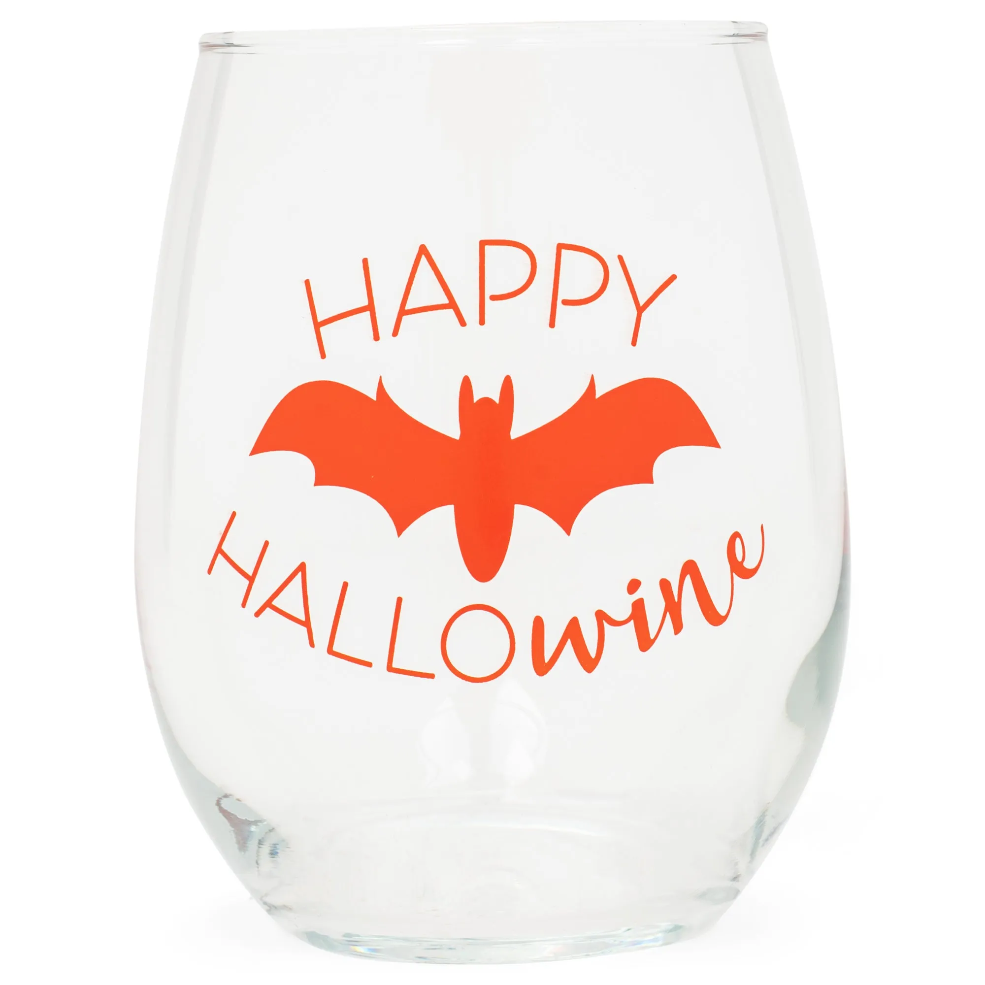 Happy Hallowine Bat Red 14 ounce Glass Stemless Wine Tumbler Glass