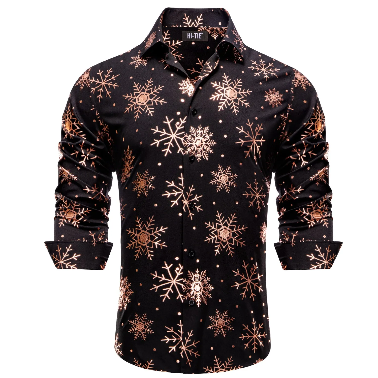 Hi-Tie Dress Shirt Light Salmon Snowflake Men's Top Long Sleeve Shirt