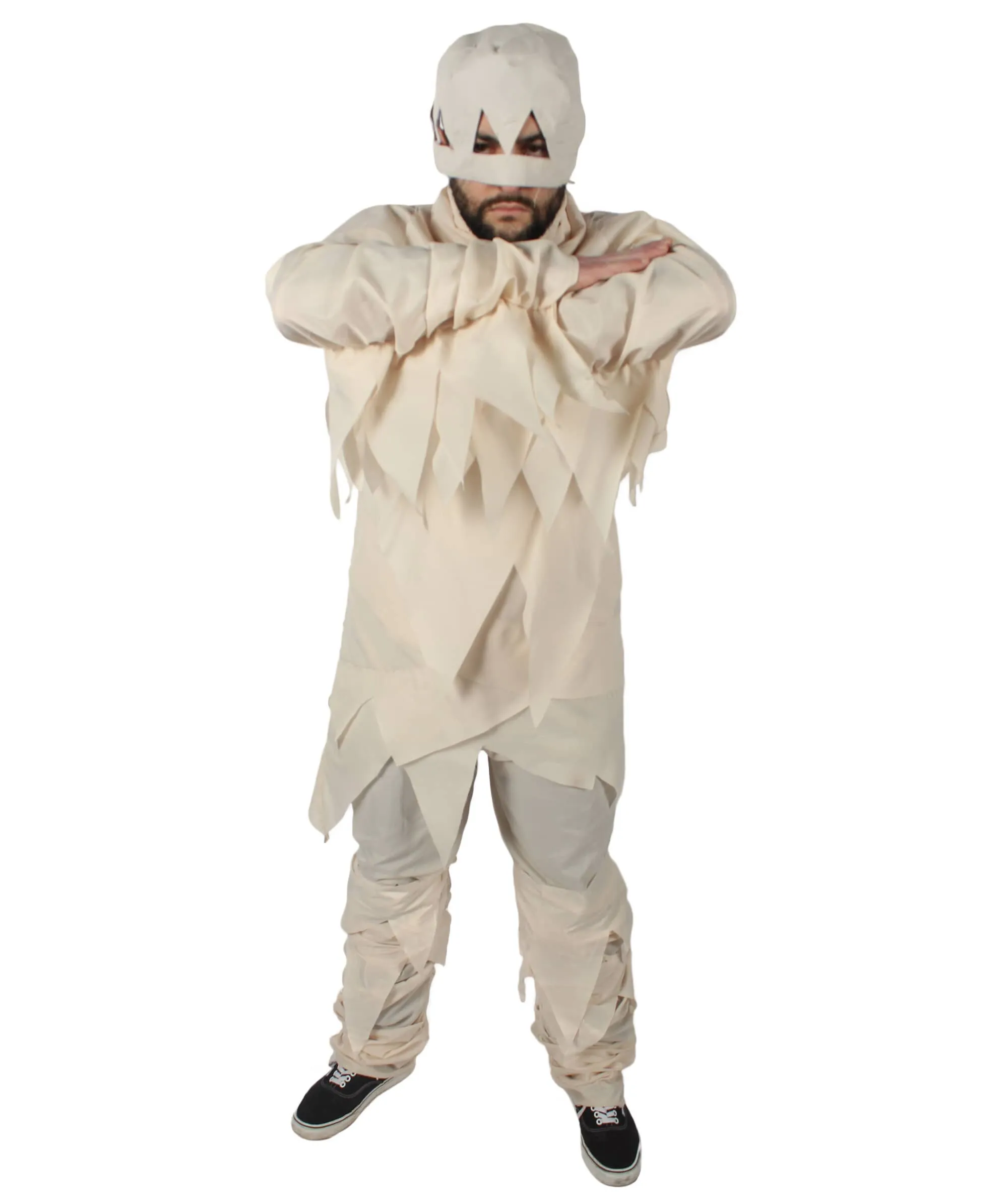 HPO Adult Unisex Mummy Cream White Tattered Strips Costume