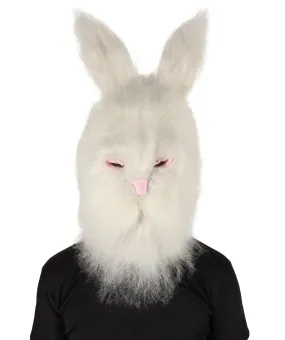 HPO Adult Unisex White Furry Easter Bunny Mask| Best for Halloween and Cosplay| Flame-retardant Synthetic Fiber