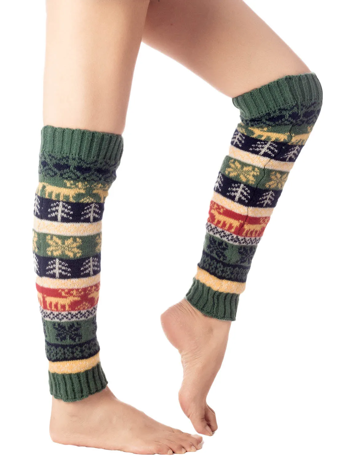 iB-iP Women's Ballet Dancer Stitching Holiday Pattern Stretchy Leg Warmer