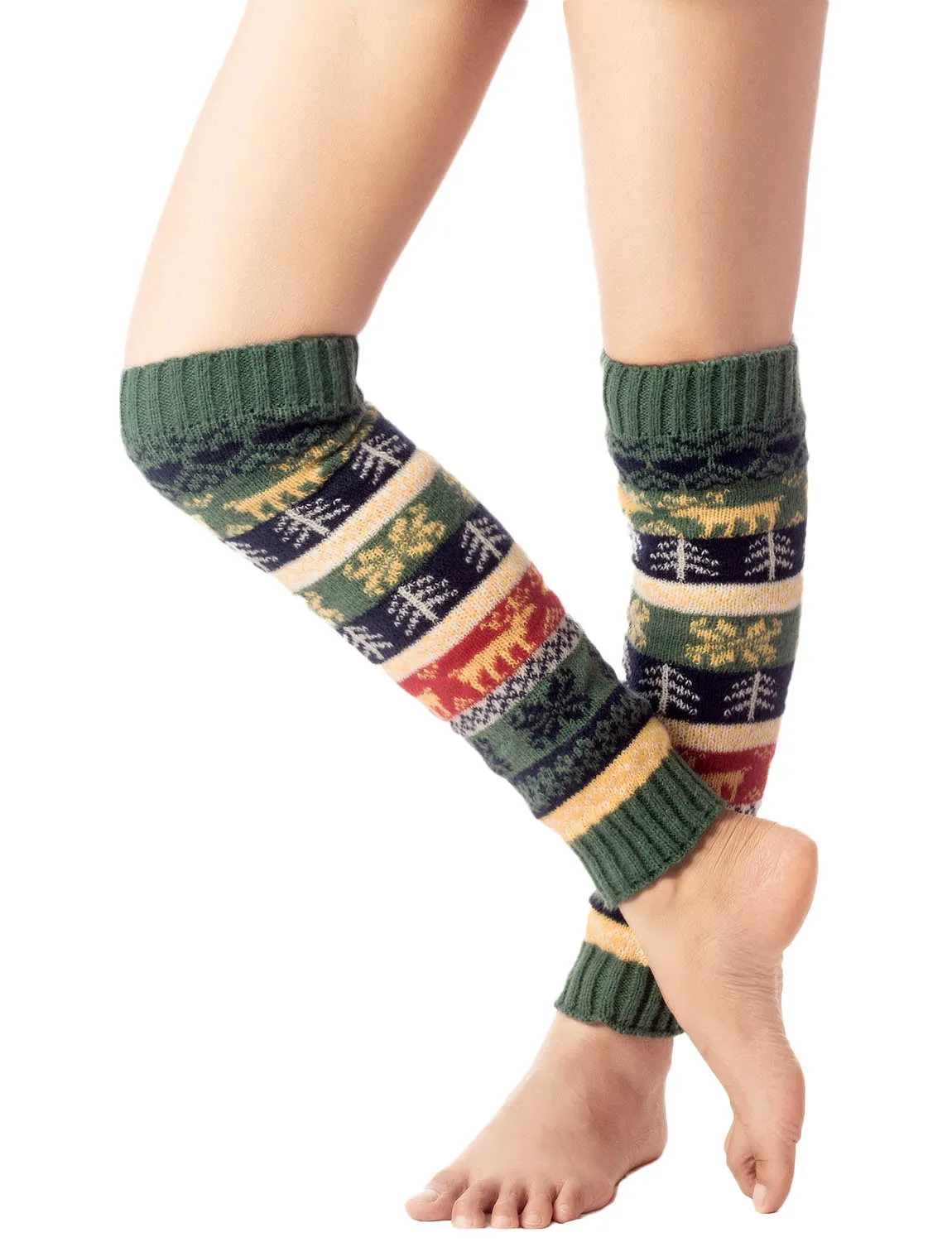 iB-iP Women's Ballet Dancer Stitching Holiday Pattern Stretchy Leg Warmer