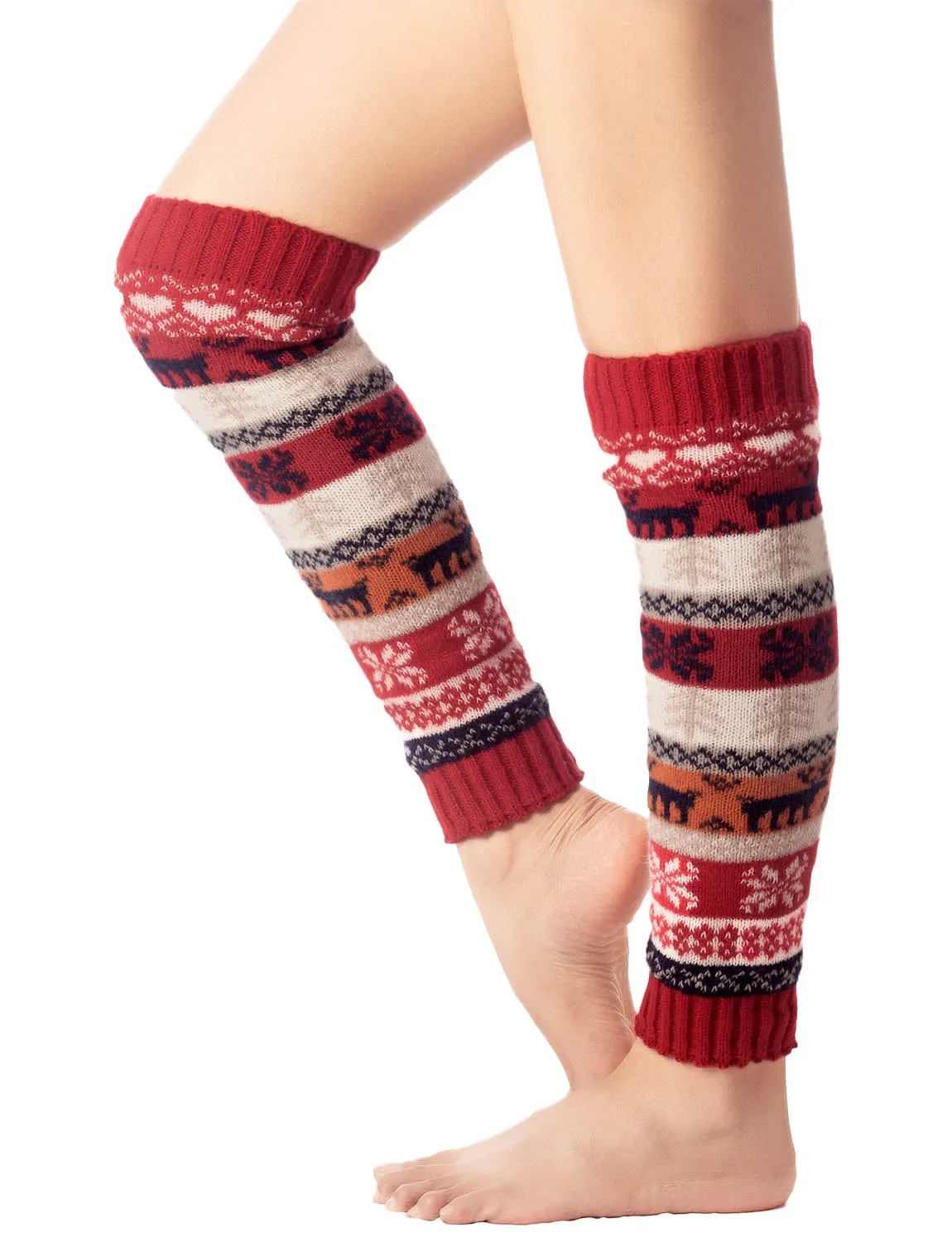 iB-iP Women's Ballet Dancer Stitching Holiday Pattern Stretchy Leg Warmer