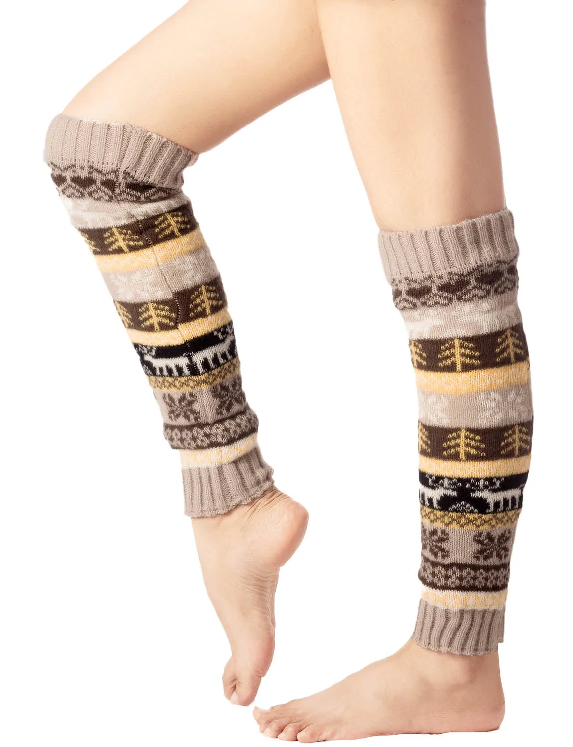 iB-iP Women's Ballet Dancer Stitching Holiday Pattern Stretchy Leg Warmer