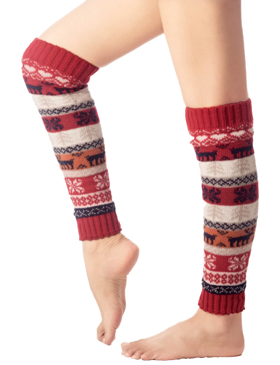 iB-iP Women's Ballet Dancer Stitching Holiday Pattern Stretchy Leg Warmer