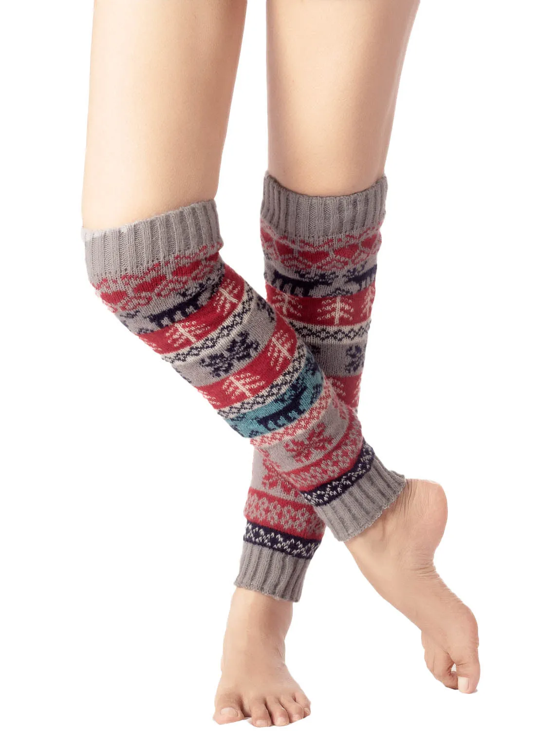 iB-iP Women's Ballet Dancer Stitching Holiday Pattern Stretchy Leg Warmer