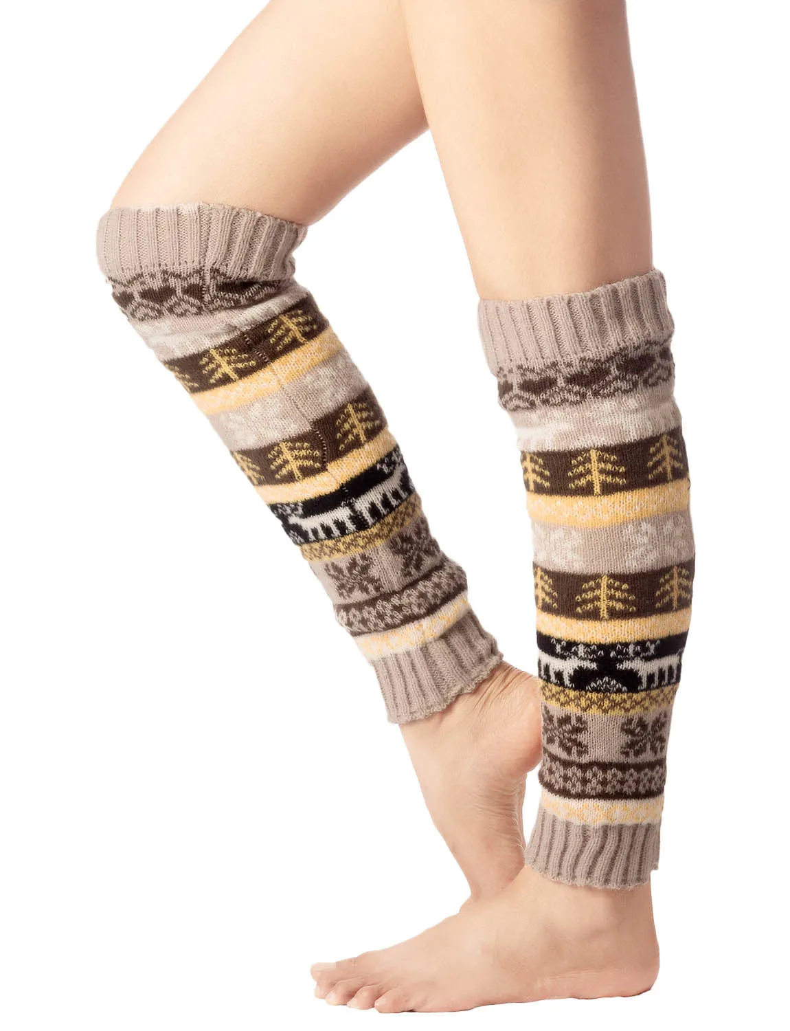 iB-iP Women's Ballet Dancer Stitching Holiday Pattern Stretchy Leg Warmer