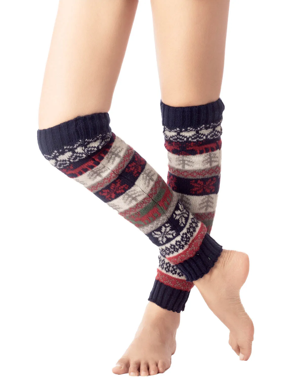 iB-iP Women's Ballet Dancer Stitching Holiday Pattern Stretchy Leg Warmer