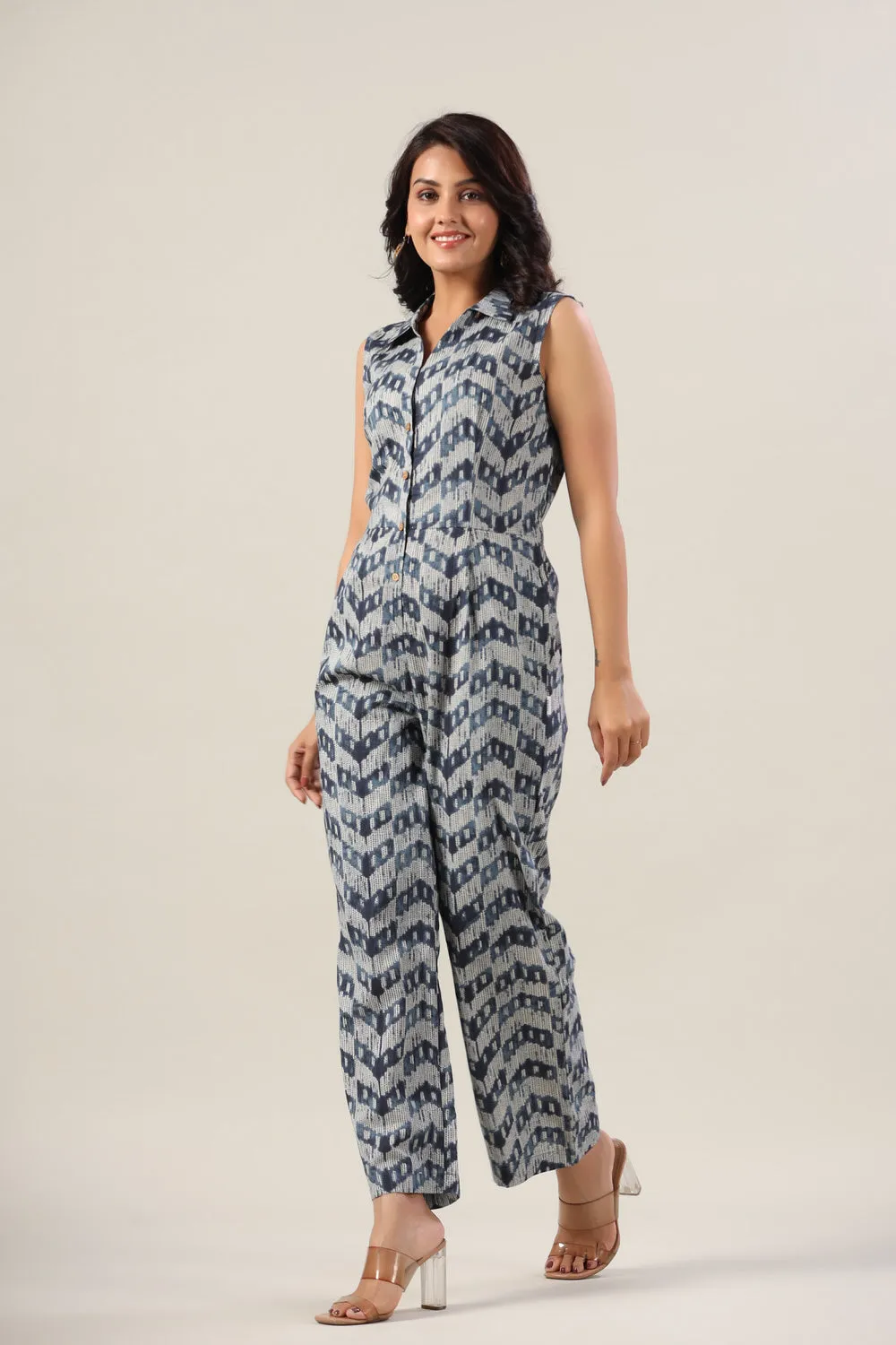 Indigo Shibori Print on Cotton Jumpsuit