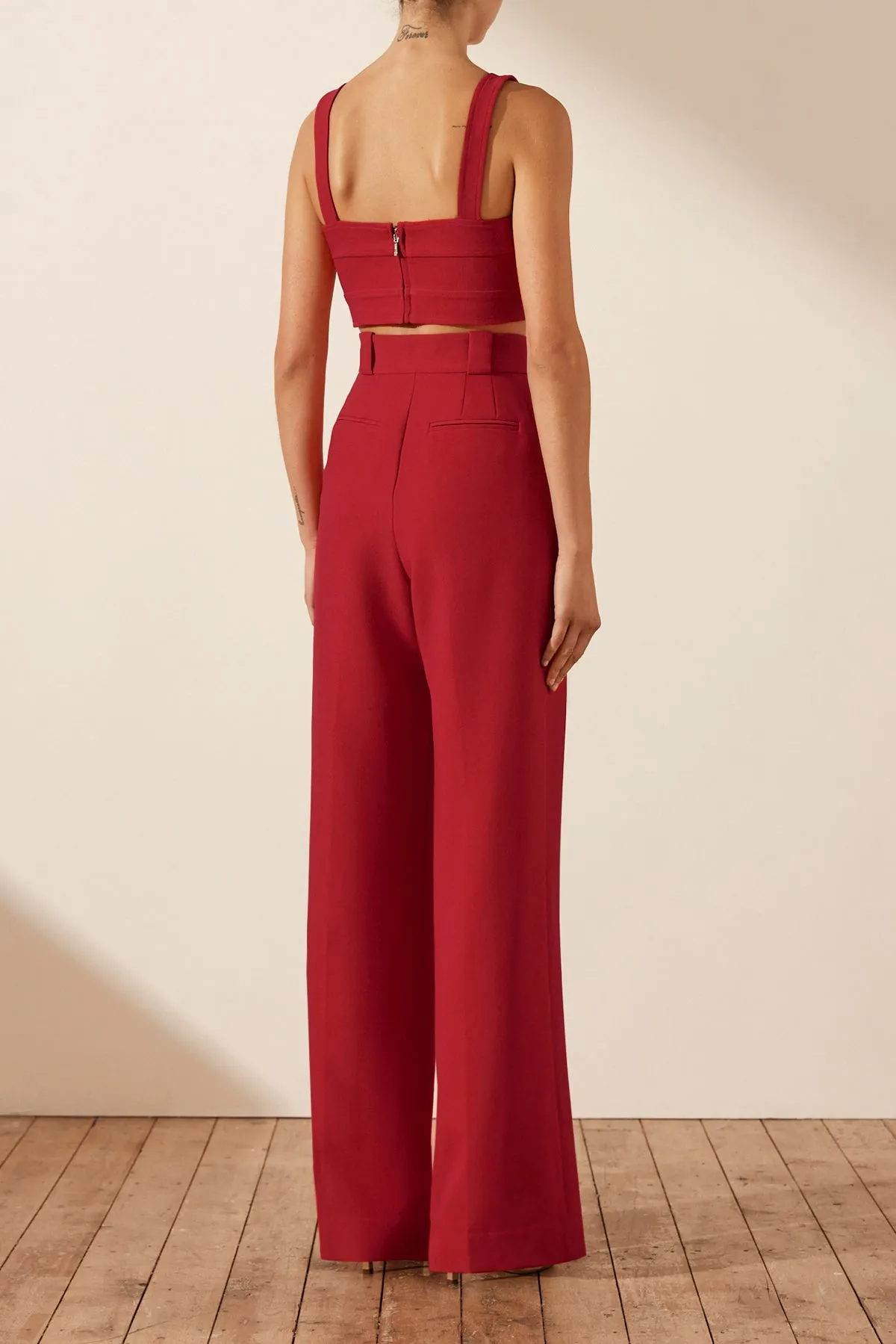 IRENA HIGH WAISTED TAILORED PANT - ROMA RED