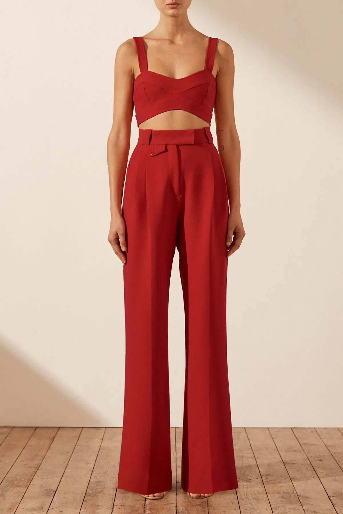 IRENA HIGH WAISTED TAILORED PANT - ROMA RED