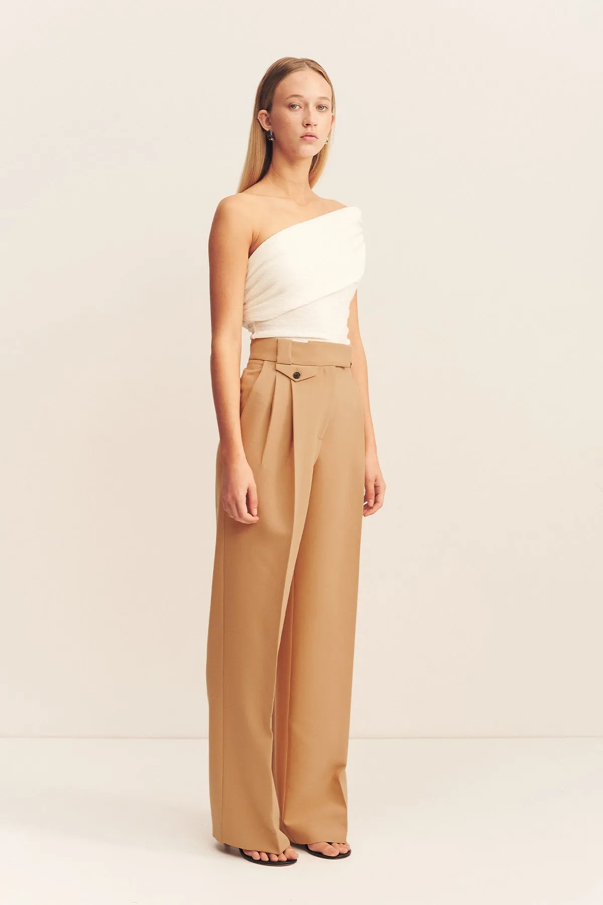 IRENA HIGH WAISTED TAILORED PANT - WHEAT