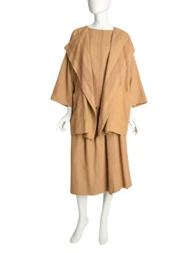 Issey Miyake Plantation Vintage Brown Striped Oversized Jacket Top and Skirt 3 Piece Ensemble Set