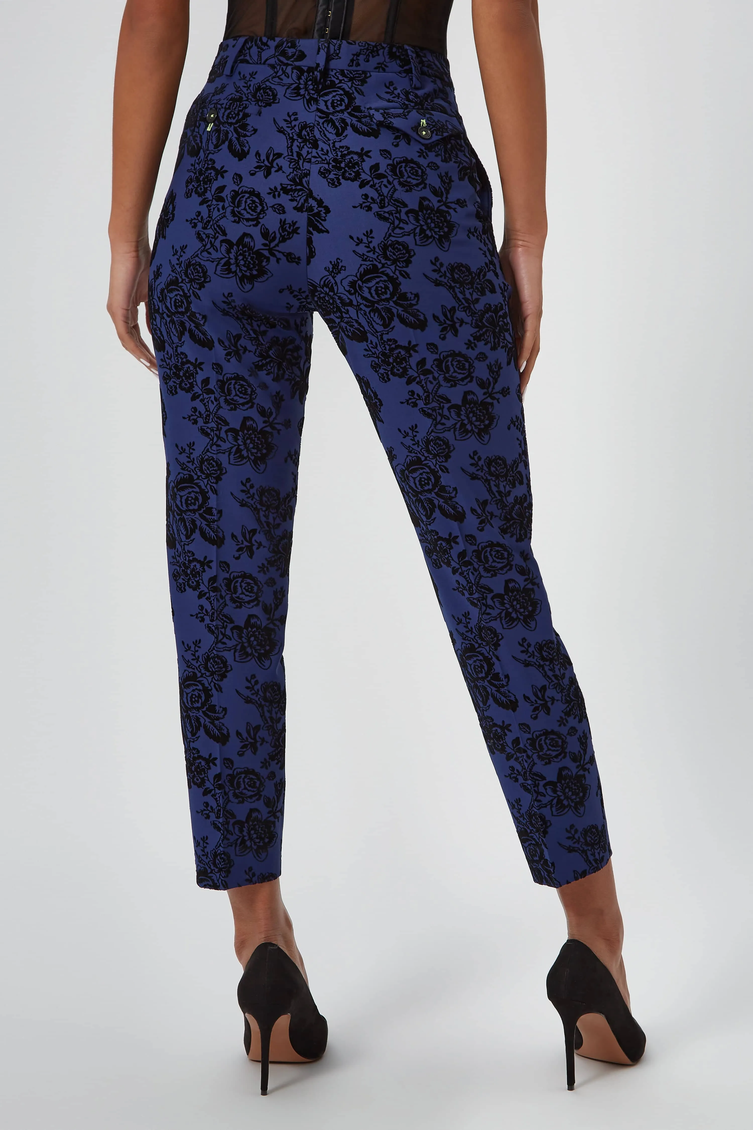 Jackalope Skinny Fit Blue Floral Flocked Trousers