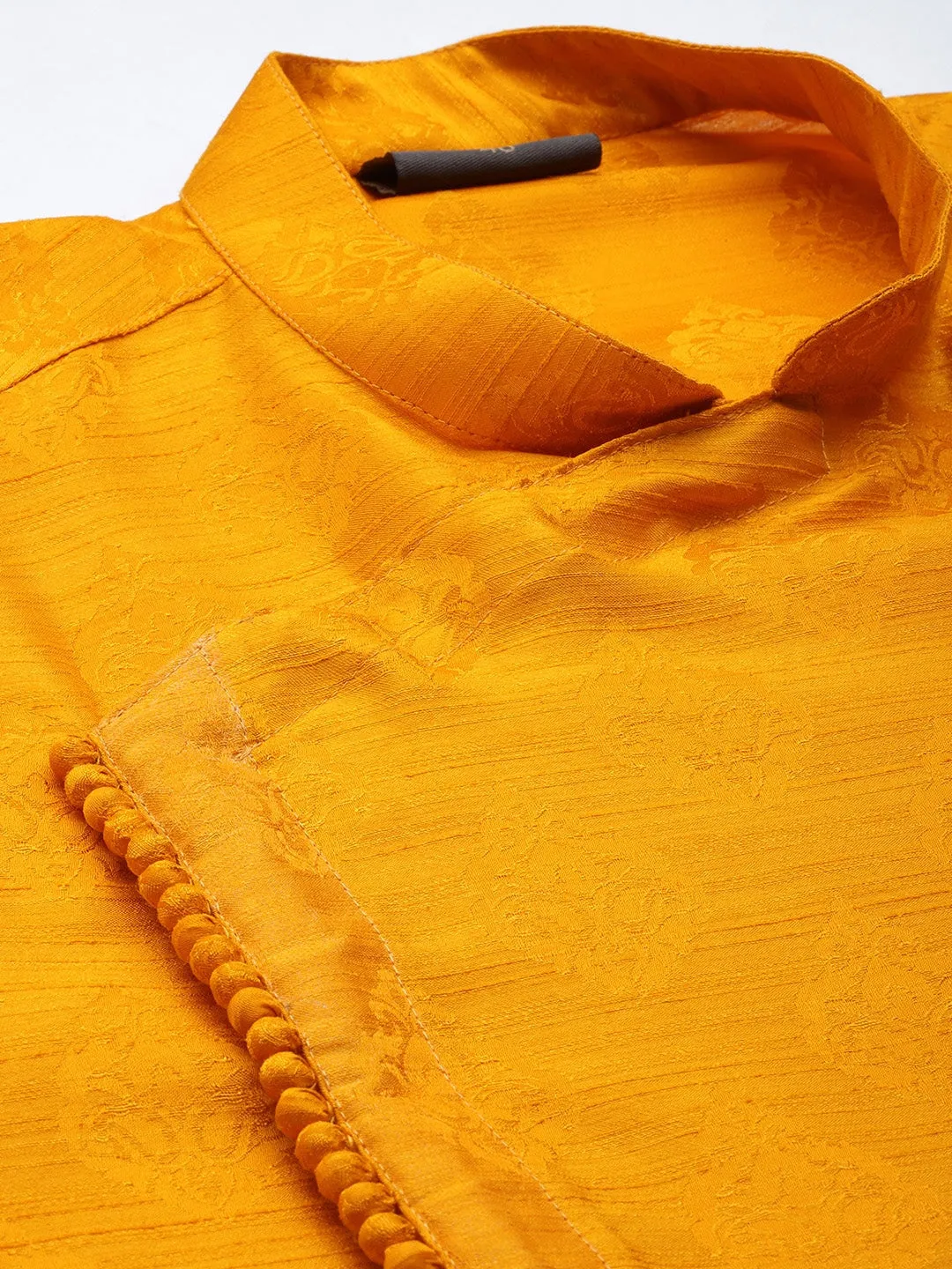 Jashvi Men Yellow Angrakha Style Kurta With Solid Pyjama