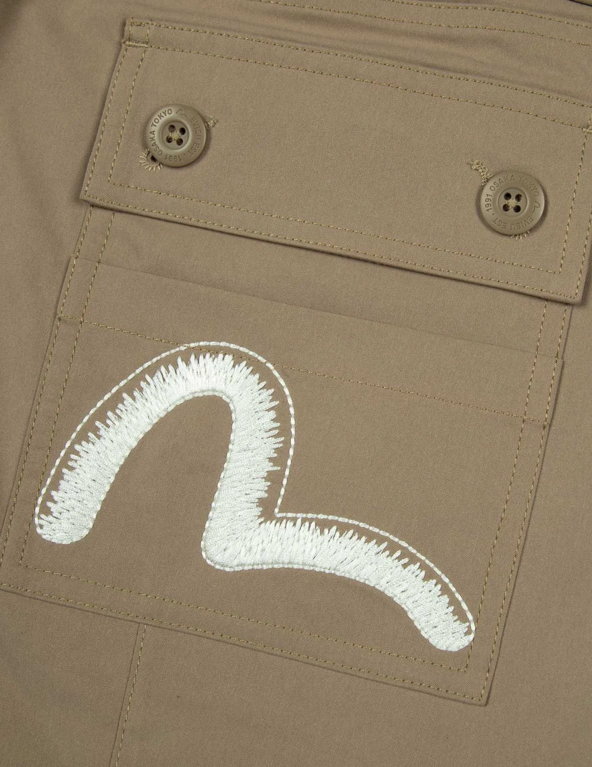 Kamon and Seagull Embroidery Loose Fit Cargo Pants