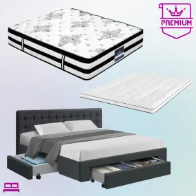 King Premium Package | Trinity Bed Charcoal, Algarve Euro Top Mattress (Medium Firm) & Deluxe Mattress Topper!