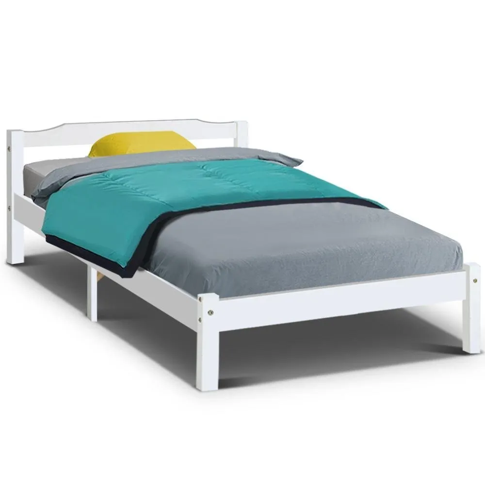 King Single Package | Gibson Wooden Bed Frame White & Bonita Euro Top Mattress (Medium Firm)