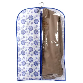 Kuber Industries Velvet Blue Flower Printed Half Transparent Non Woven Men's Coat Blazer Cover Travel bag (CTLTC039450)