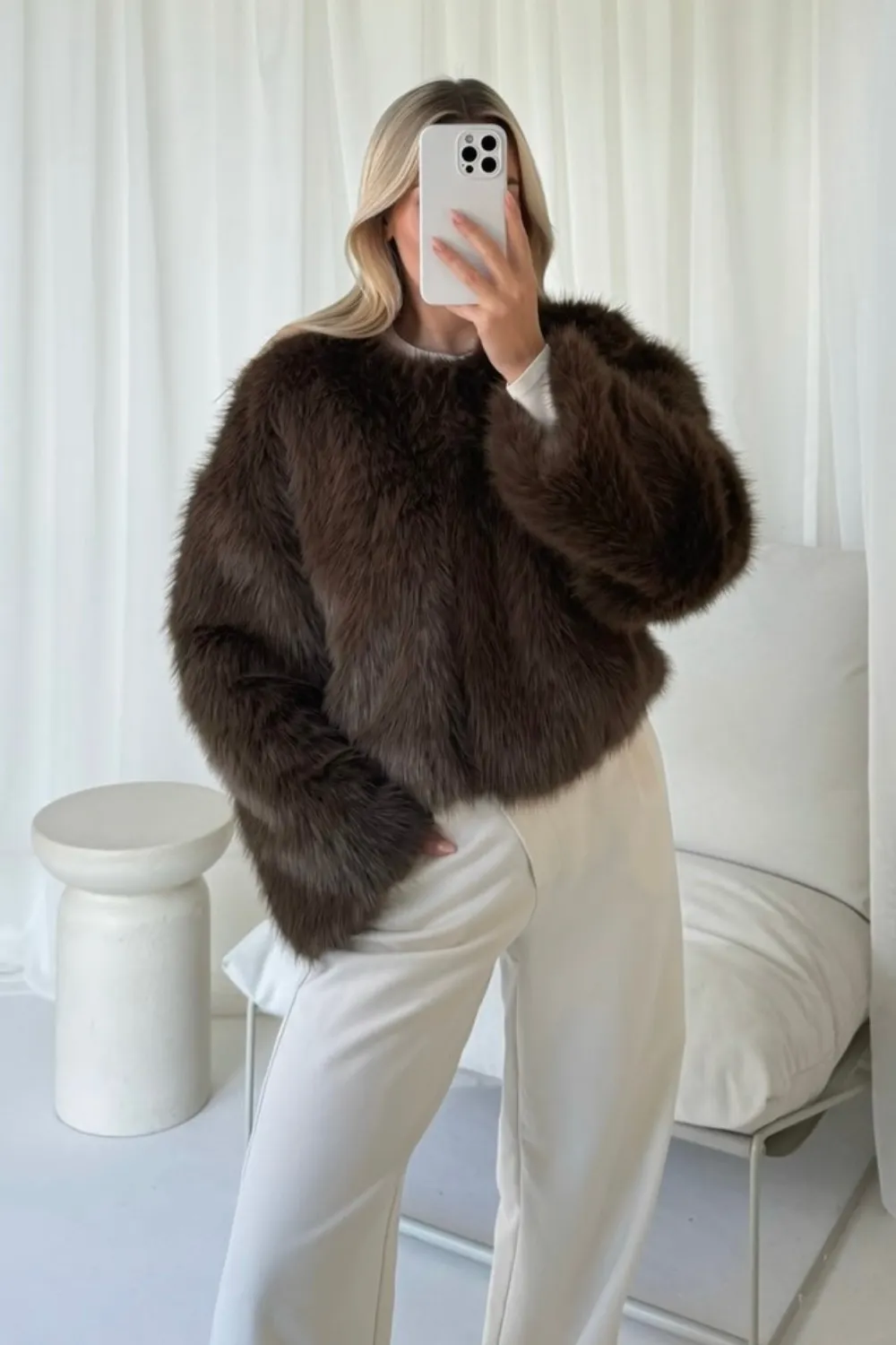 Lauren chocolate faux fur jacket