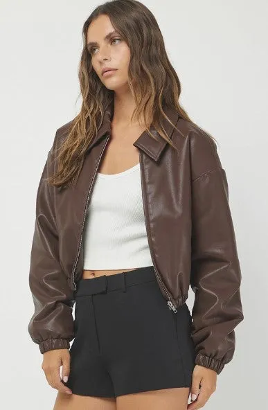 Leather Zip Up Jacket, Brown