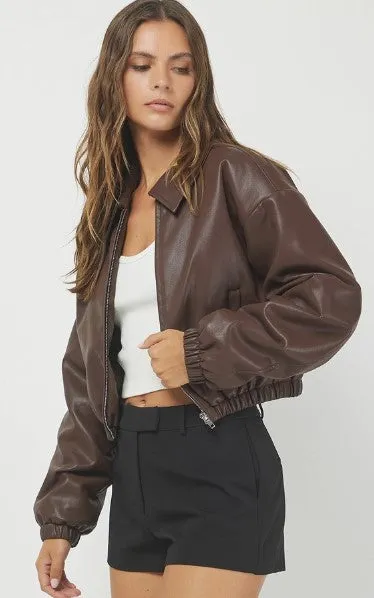 Leather Zip Up Jacket, Brown