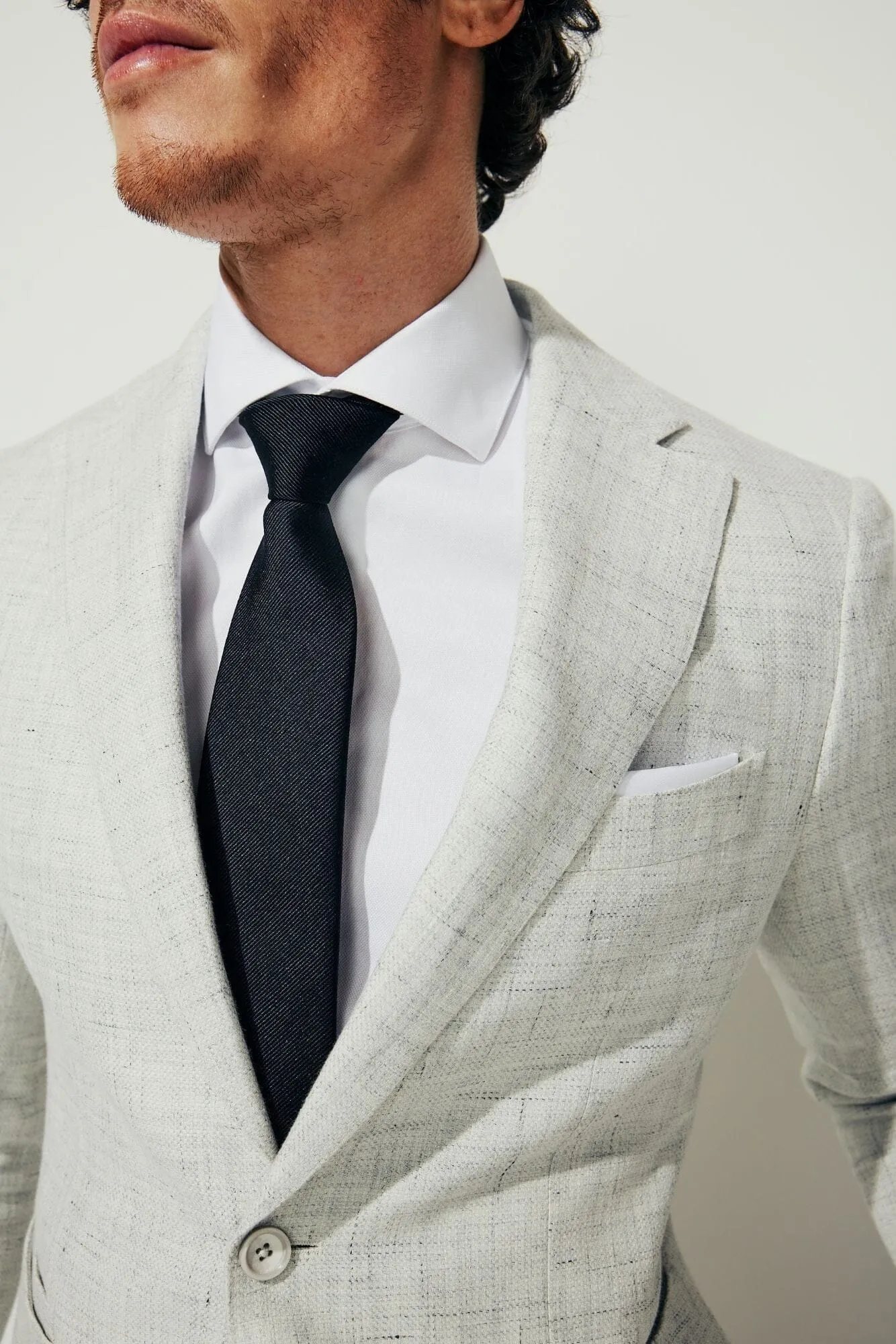 Liam Sports Jacket - White & Light Grey Wool Linen