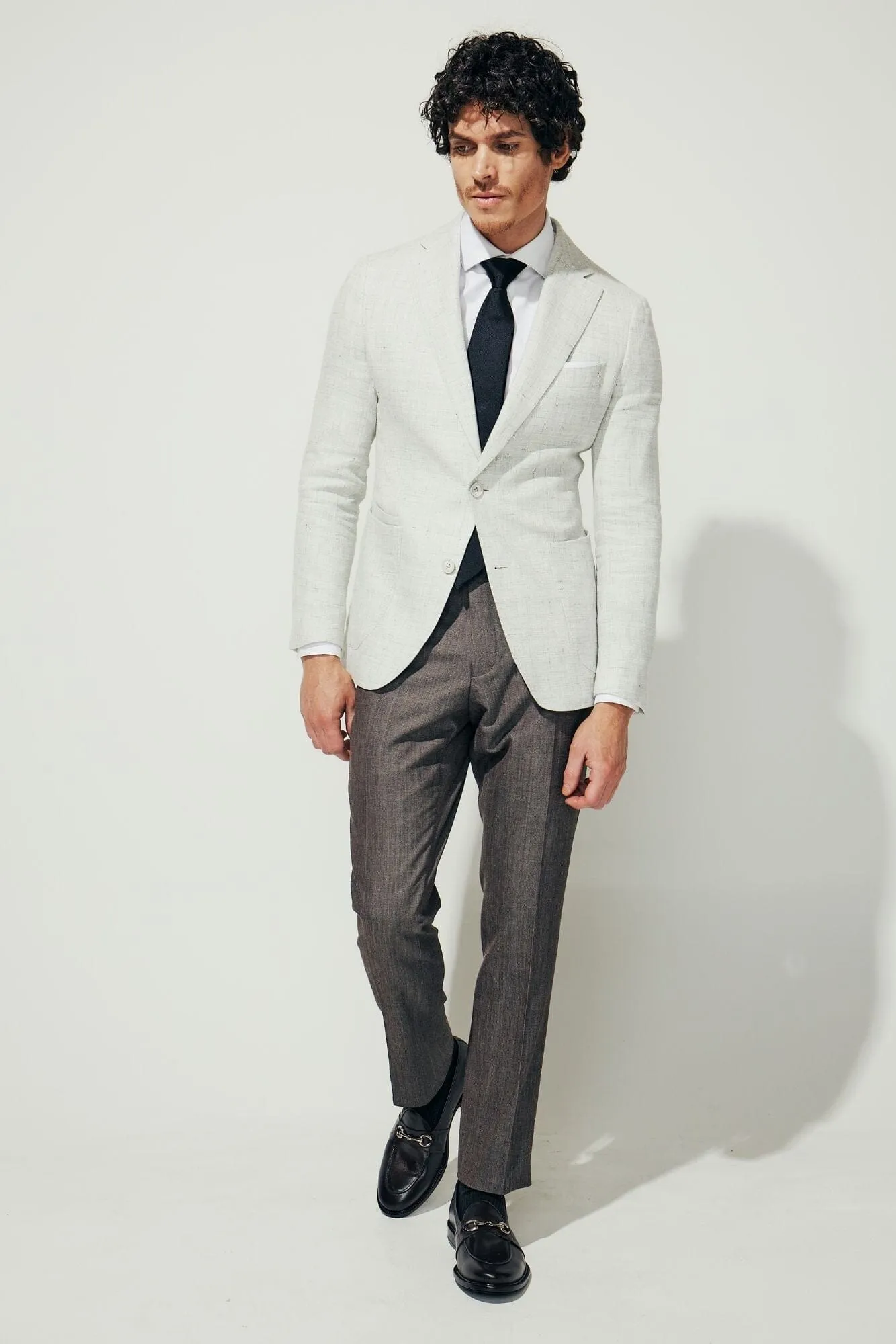 Liam Sports Jacket - White & Light Grey Wool Linen