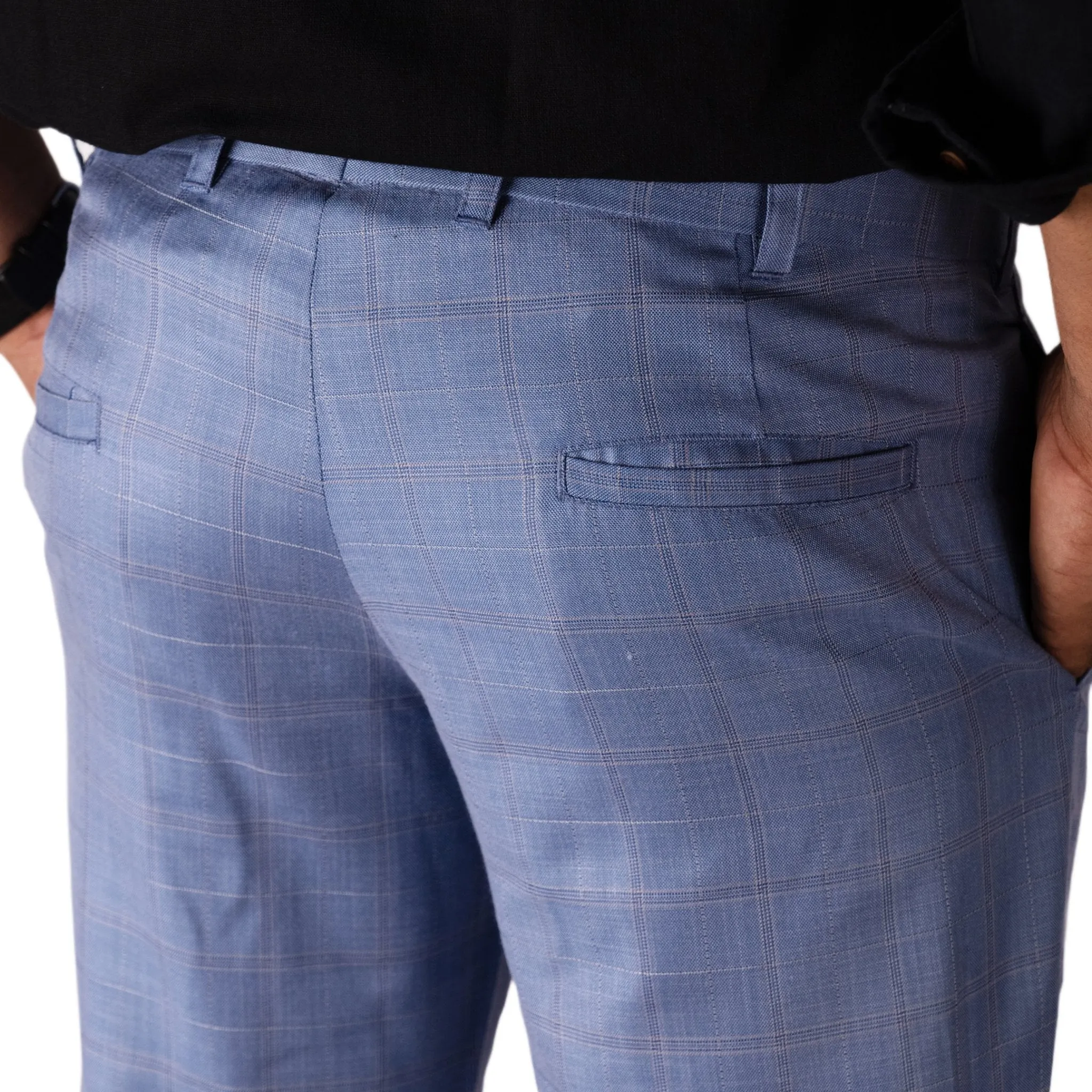 Light Blue color check blend cotton pant for men