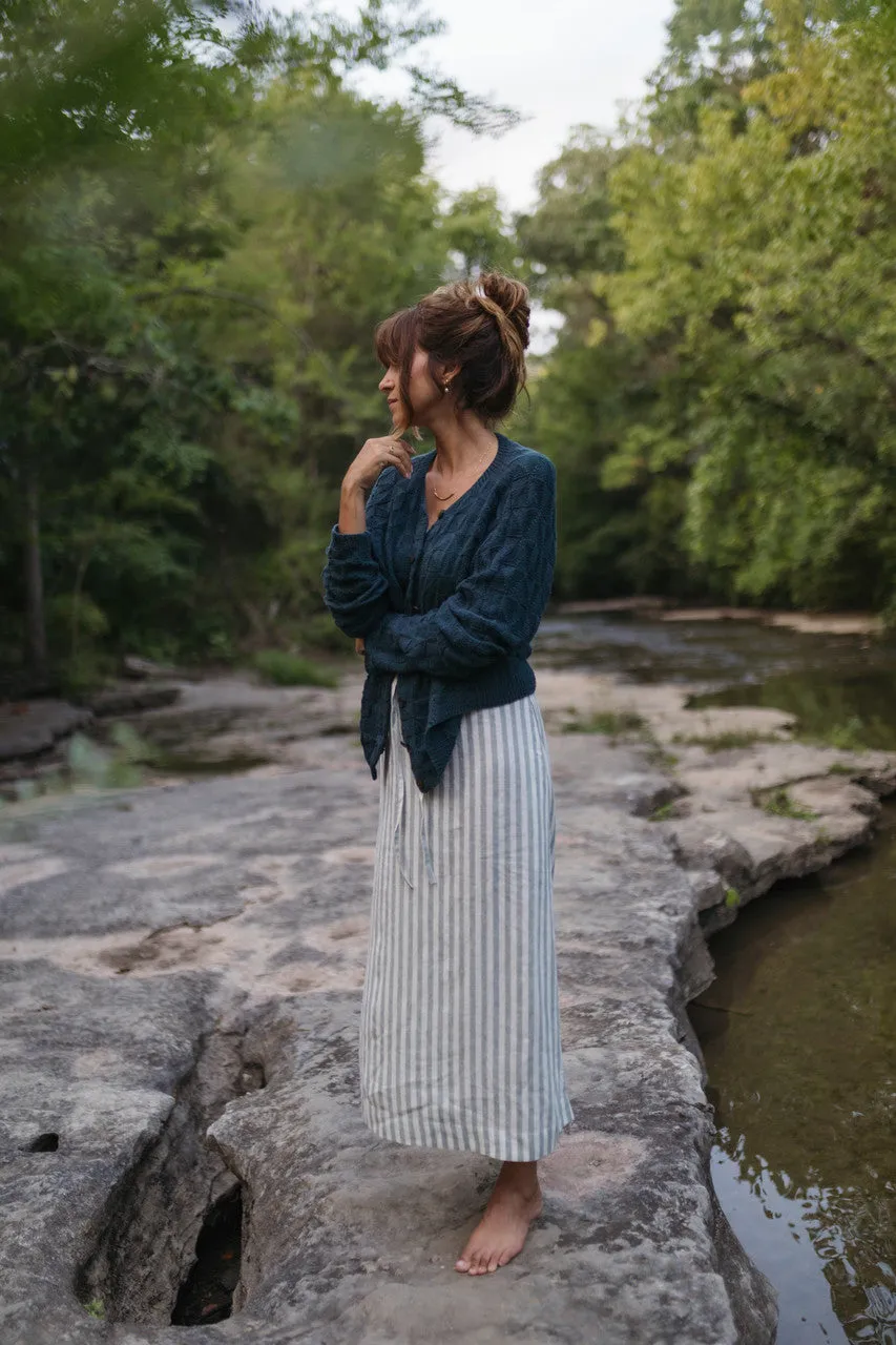 Linen Tank in Green and White Stripe Linen - XL