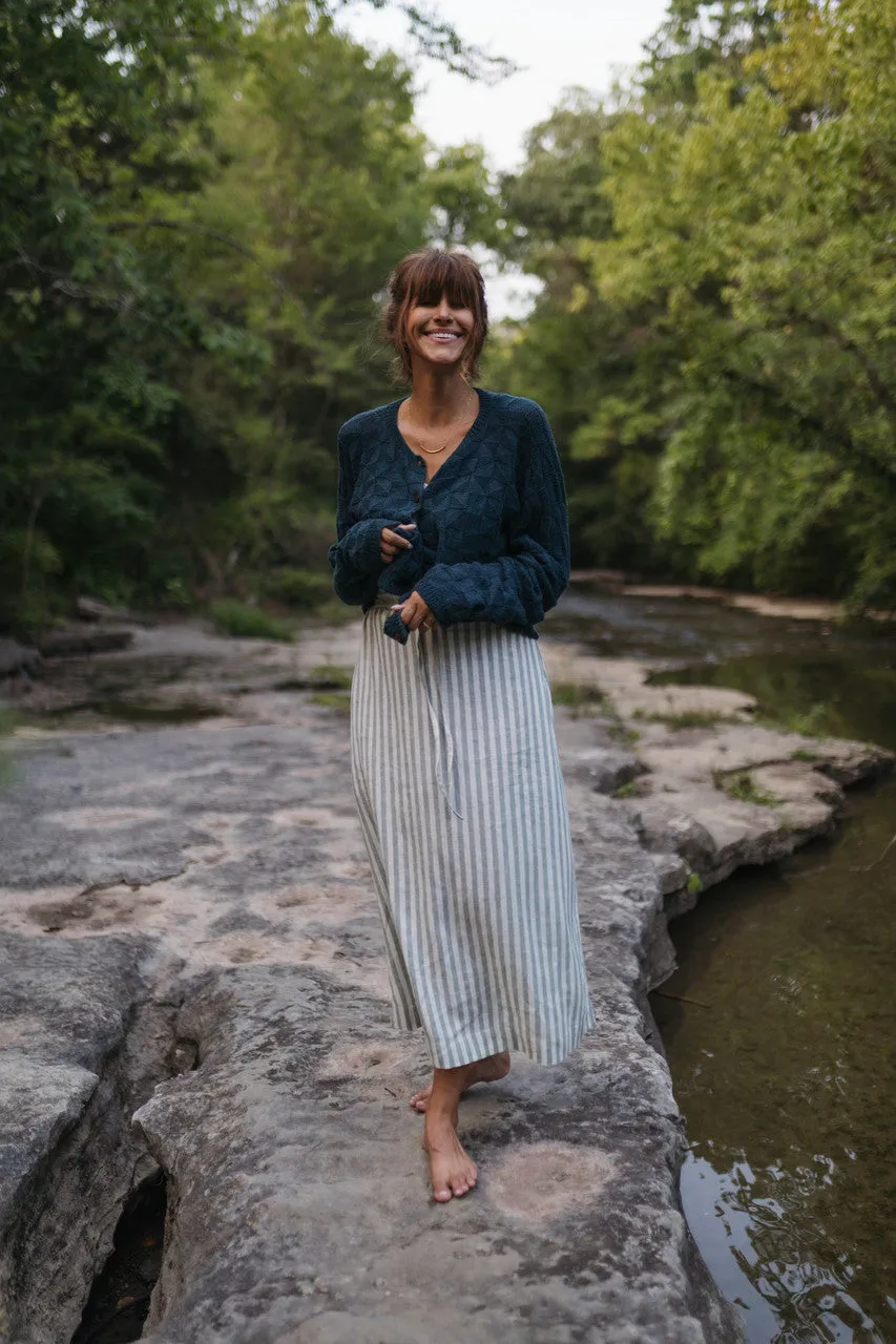 Linen Tank in Green and White Stripe Linen - XL