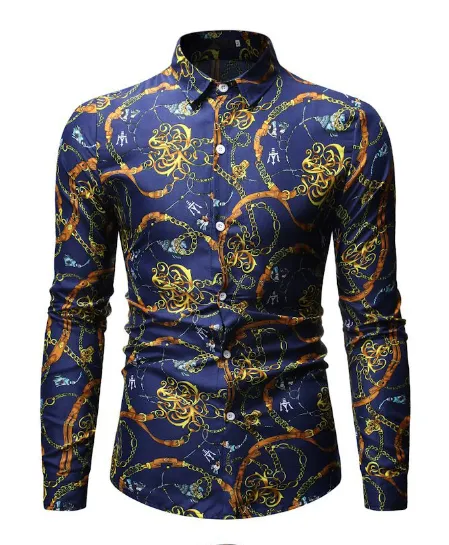 Long Sleeve Dress Shirts for Men Plus Size Spring Personality Floral Printing