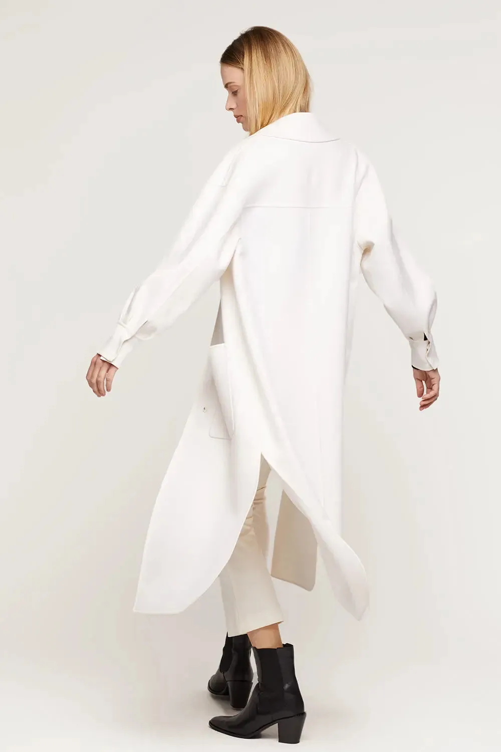 Long white cashmere coat