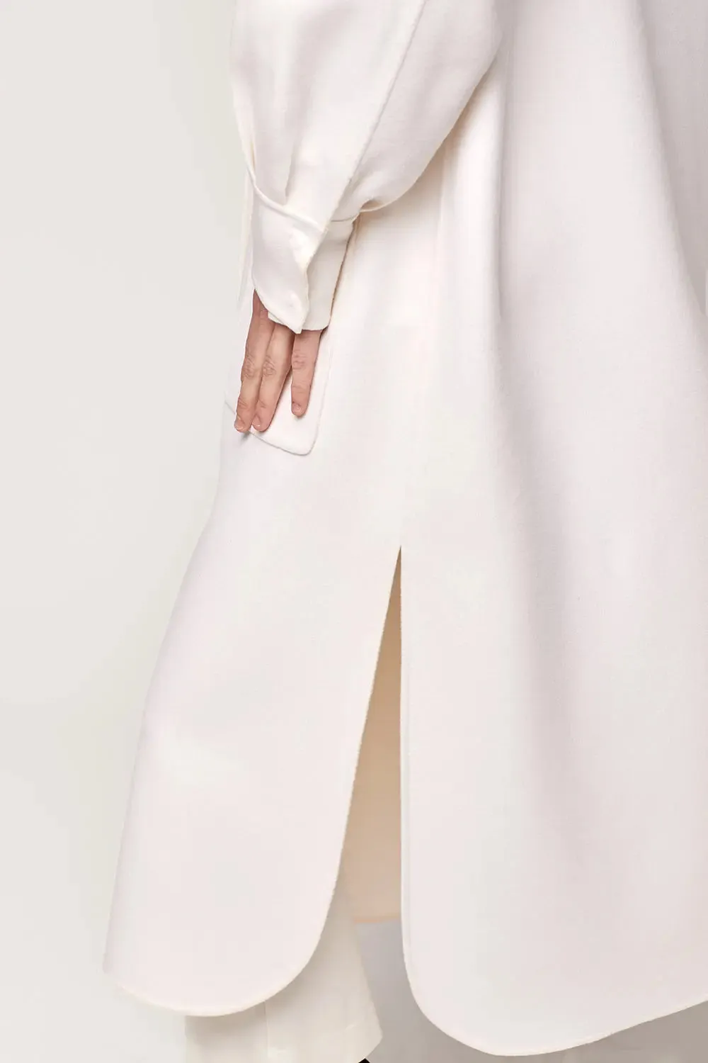 Long white cashmere coat