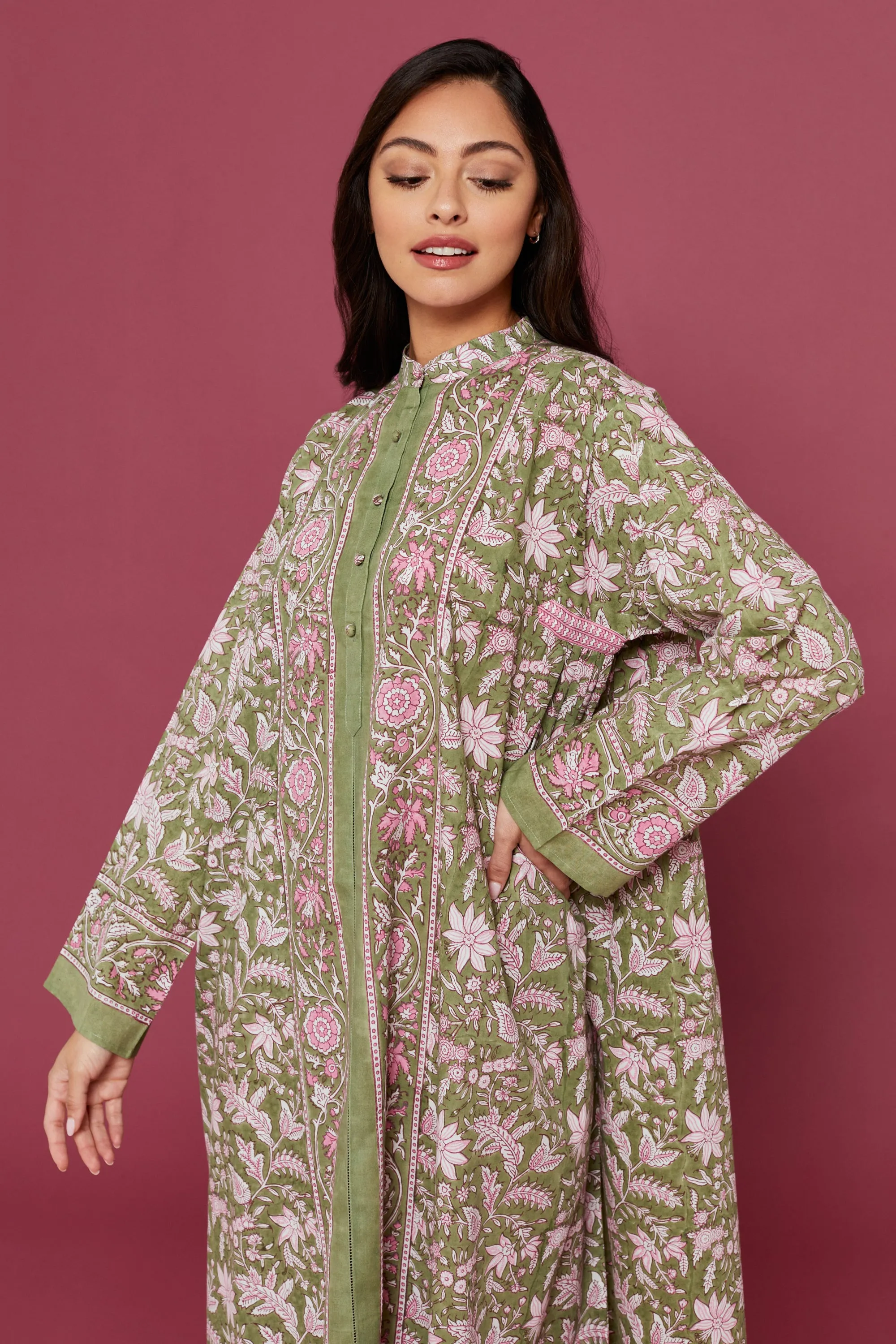 Malli Block Printed Dress in Verdant Green