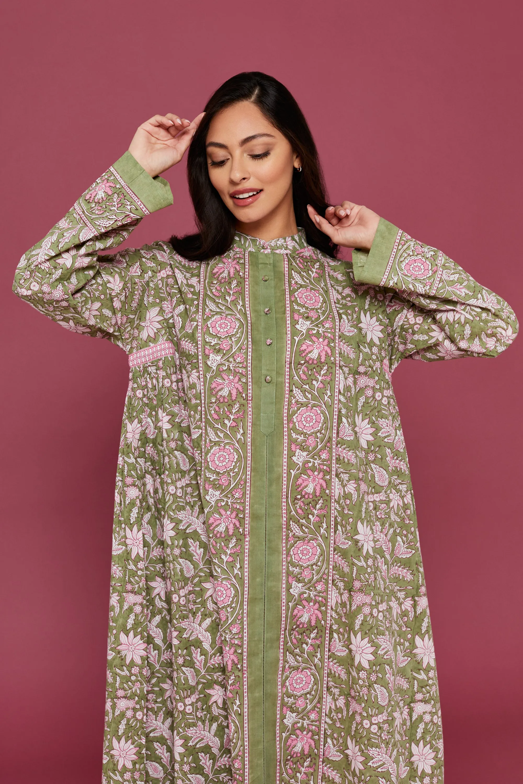 Malli Block Printed Dress in Verdant Green