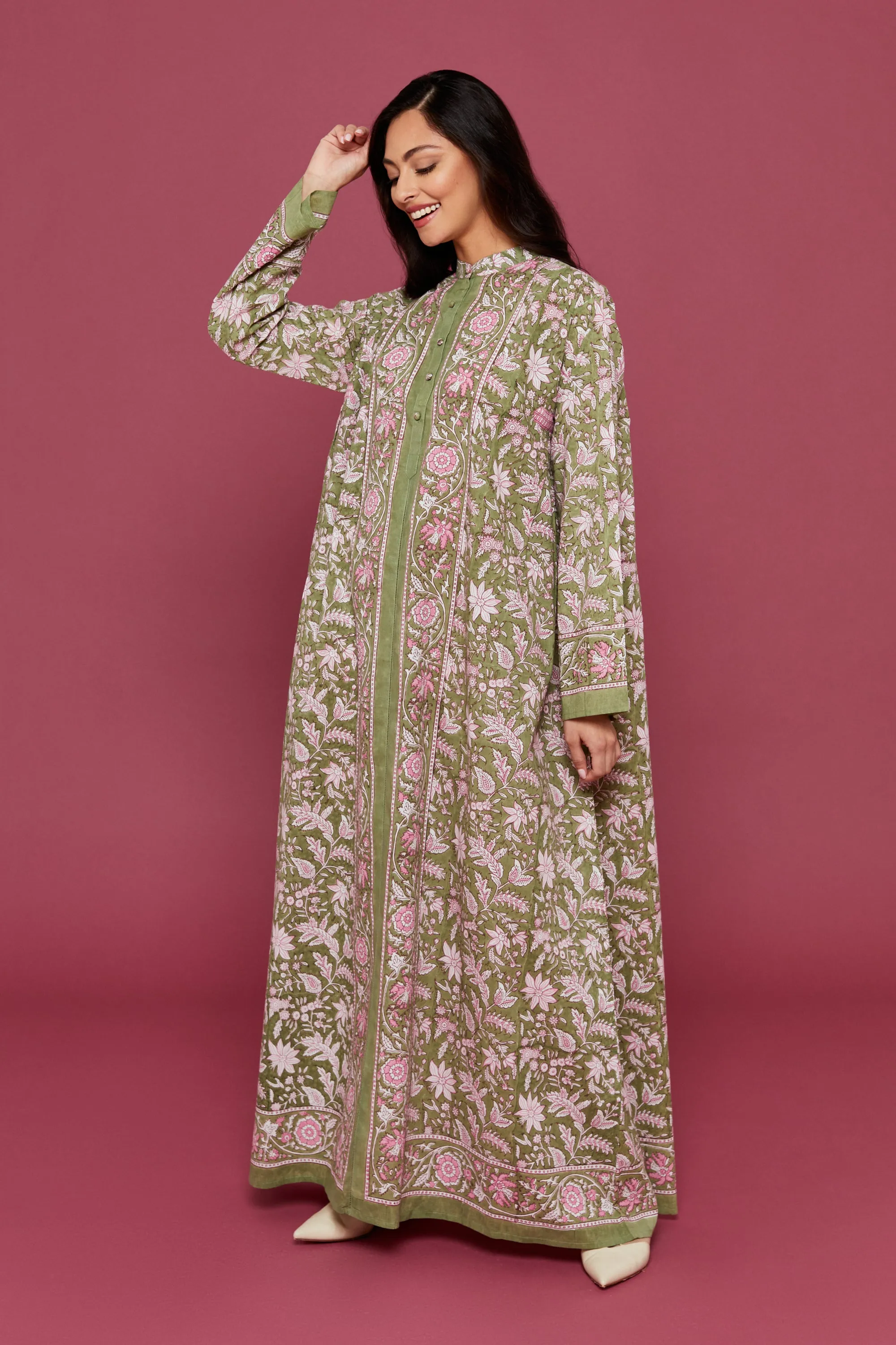 Malli Block Printed Dress in Verdant Green