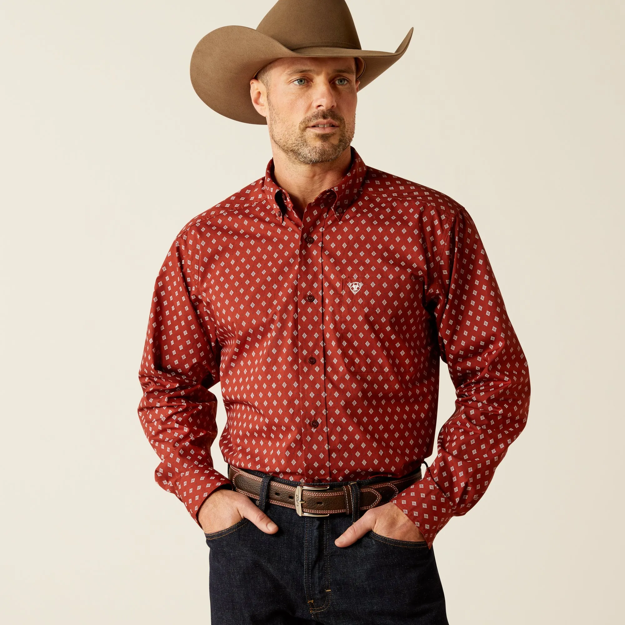 Men's Ariat Pax Burgundy Long Sleeve Shirt - 10053867