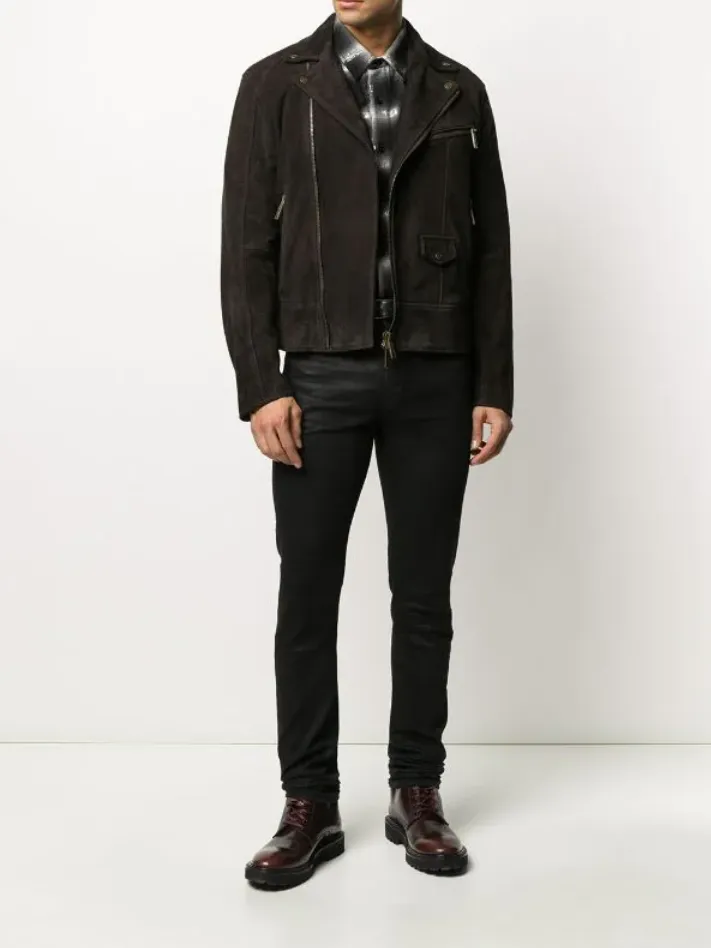 Men’s Black Suede Leather Biker Jacket