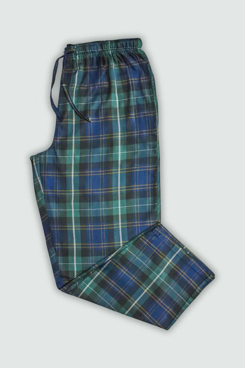 Men's Cotton Check Trouser (Blue-Green Plaid)